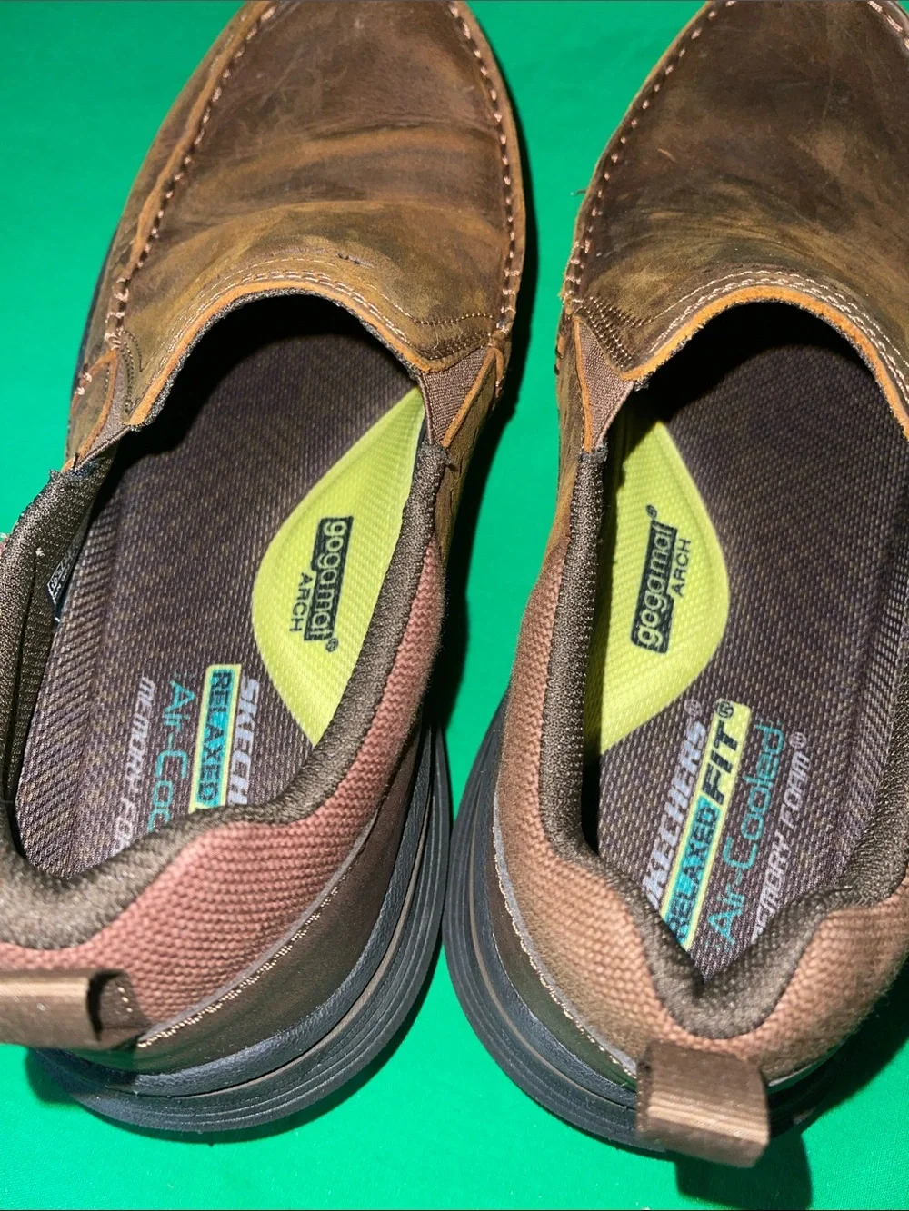 Skechers Men's Brown Leather Slip-On Loafers